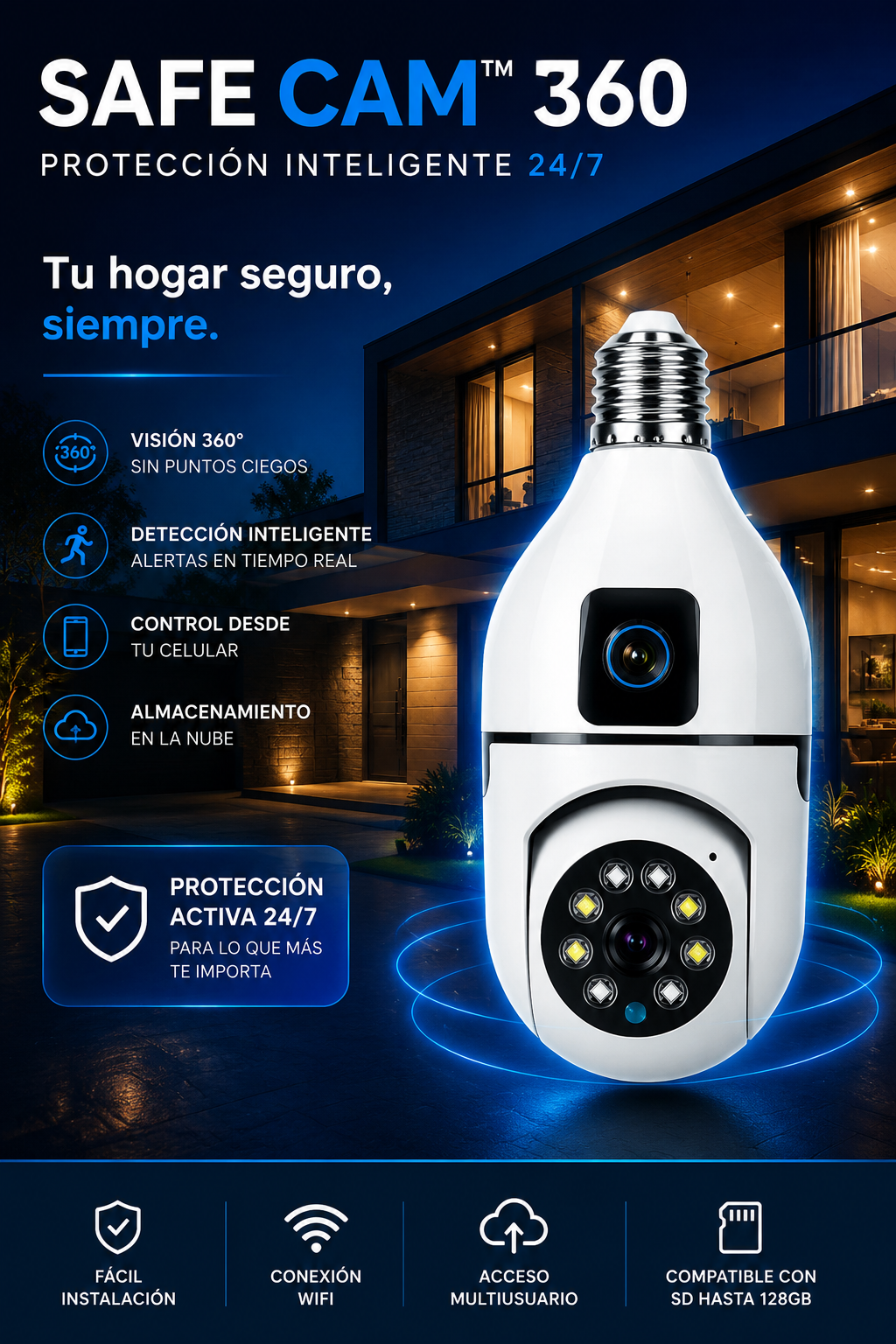 SafeCam™ 360 | Cámara Inteligente de Seguridad WiFi
