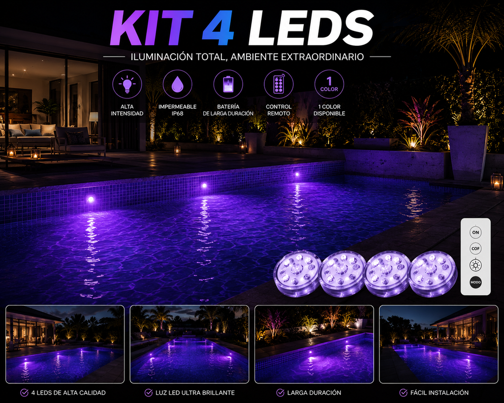 Kit de iluminación RGB para piscinas - Inalámbrico con control remoto